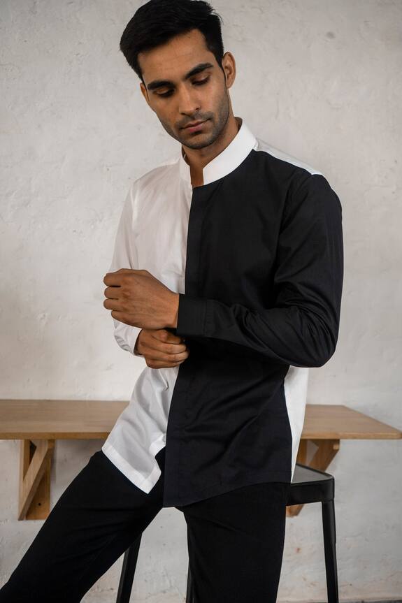 Armen & Co White Cotton Colorblock Full Sleeve Shirt 2