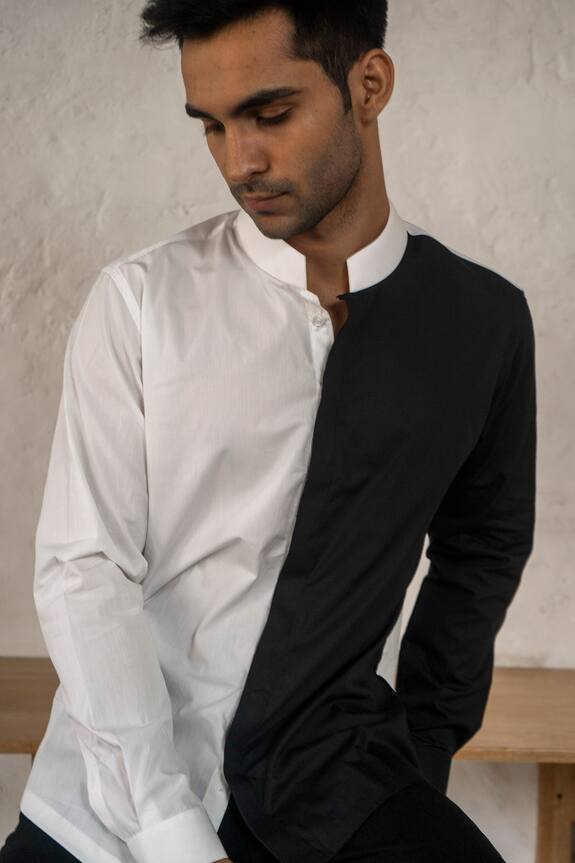 Armen & Co White Cotton Colorblock Full Sleeve Shirt 4