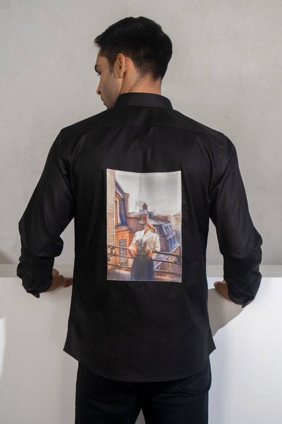 Armen & Co Black Cotton Paris Print Shirt 2