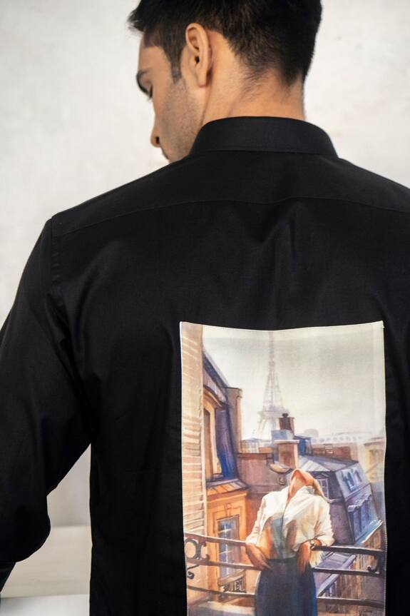 Armen & Co Black Cotton Paris Print Shirt 3