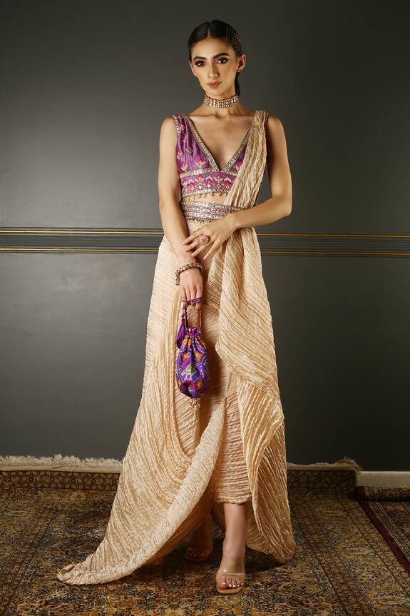 Aditi Gupta Pink Pure Silk Draped Dhoti Saree With Embroidered Blouse 2