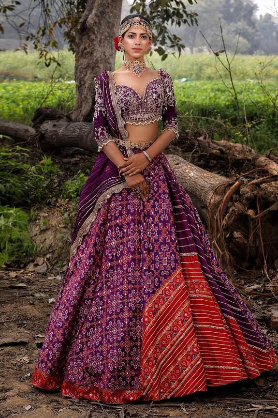 Aditi Gupta Purple Handwoven Banarasi Lehenga Set 1