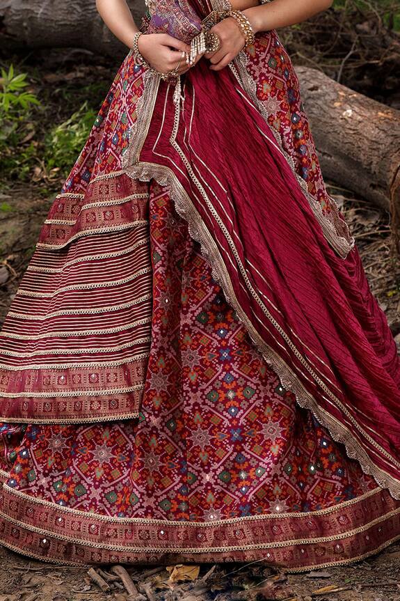 Aditi Gupta Maroon Handwoven Banarasi Patola Embellished Lehenga Set 4