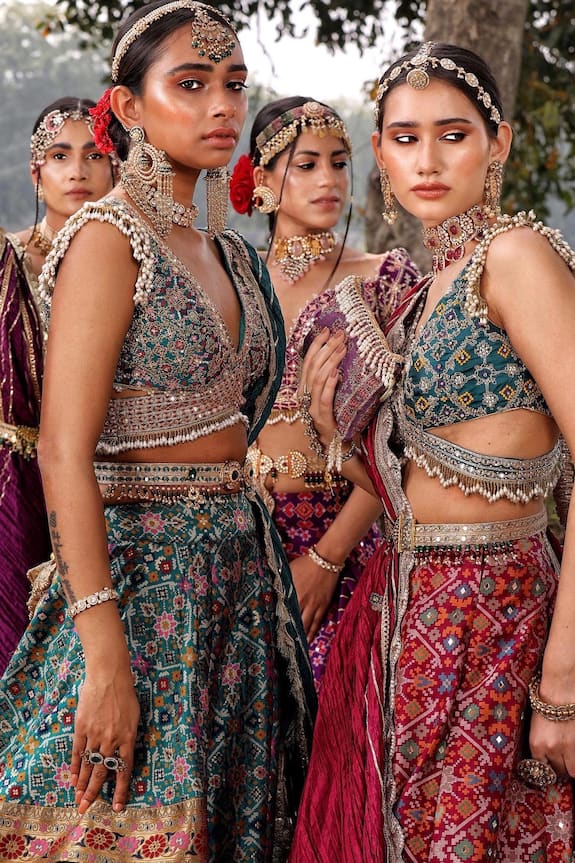 Aditi Gupta Maroon Handwoven Banarasi Patola Embellished Lehenga Set 5