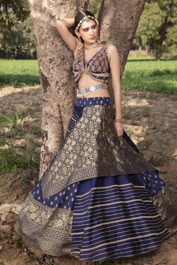 Aditi Gupta Blue Woven Banarasi Silk Lehenga Set 1