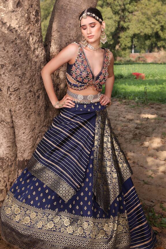 Aditi Gupta Blue Woven Banarasi Silk Lehenga Set 3