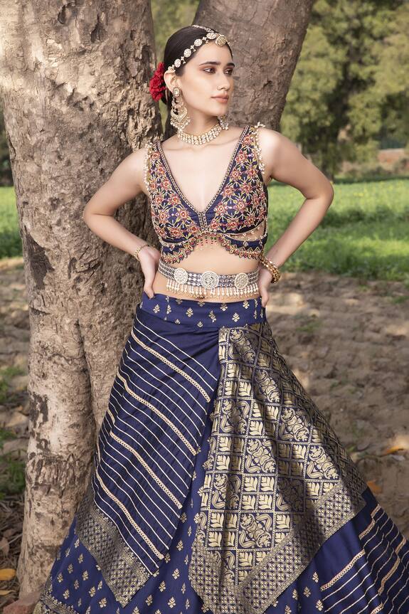 Aditi Gupta Blue Woven Banarasi Silk Lehenga Set 4