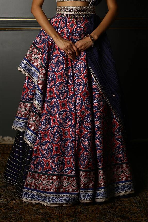 Aditi Gupta Blue Handwoven Banarasi Asymmetric Draped Lehenga Set 5
