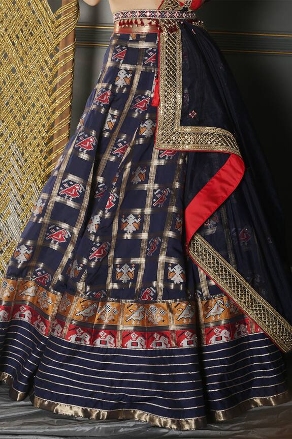 Aditi Gupta Blue Pure Silk Banarasi Woven Patola Lehenga Set 5