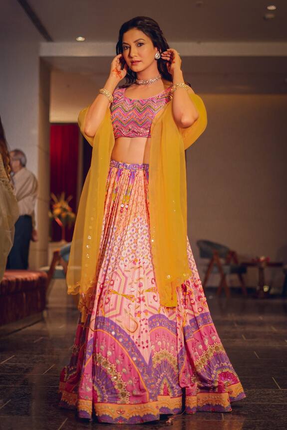 Siddhartha Bansal Multi Color Raw Silk Floral Motif Lehenga Set 2