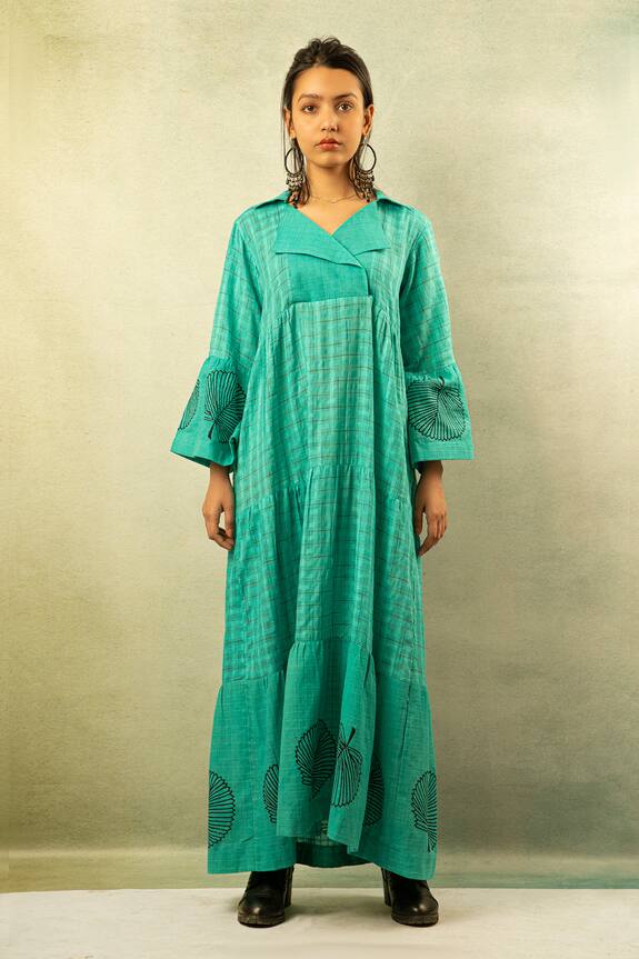 Buy Ibai Green Handwoven Printed Maxi Dress Online | Aza Fashions