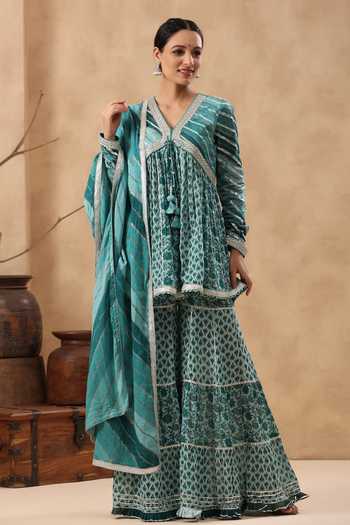 Green Muslin Silk Kurti - Sharara Set main image 0