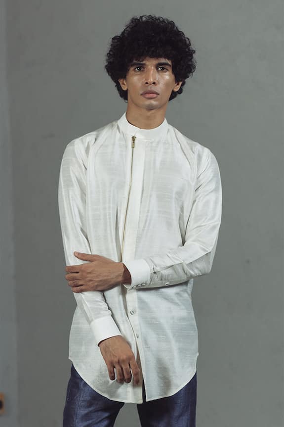 Buy Mitesh Lodha Grey Silk Shirt Online | Aza Fashions