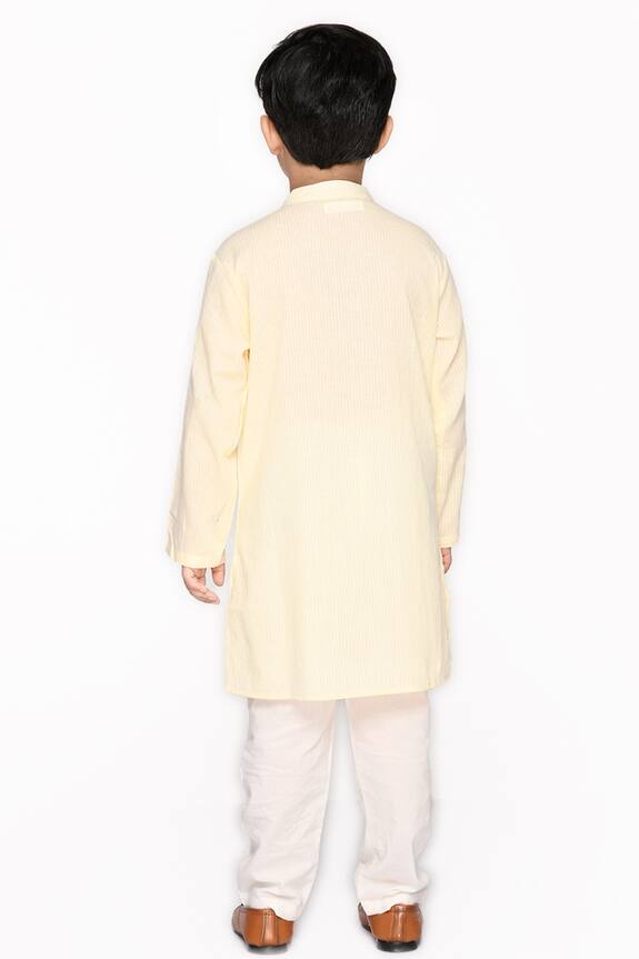Saka Designs Yellow Cotton Striped Kurta And Pant Set For Boys 2