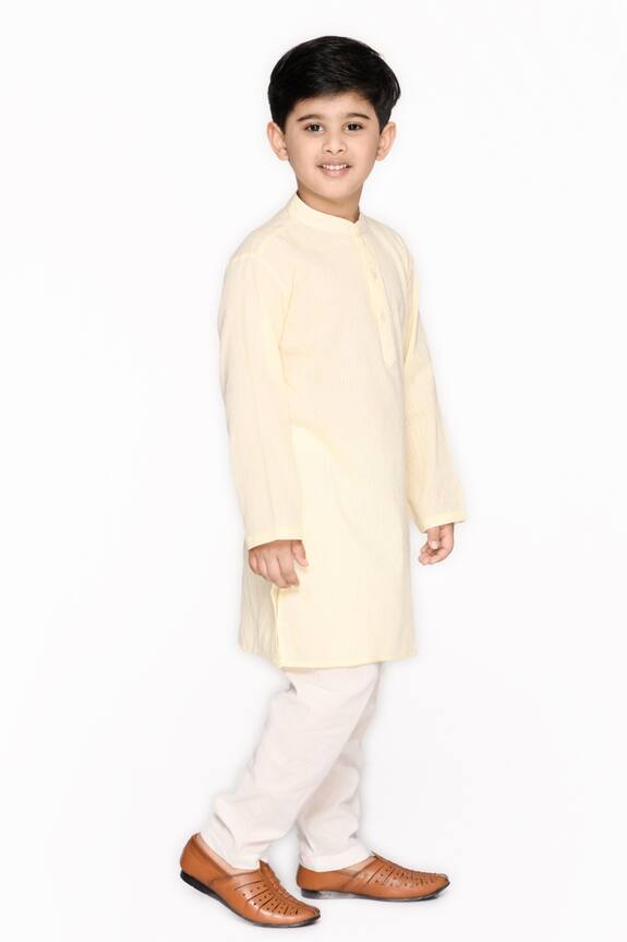 Saka Designs Yellow Cotton Striped Kurta And Pant Set For Boys 3