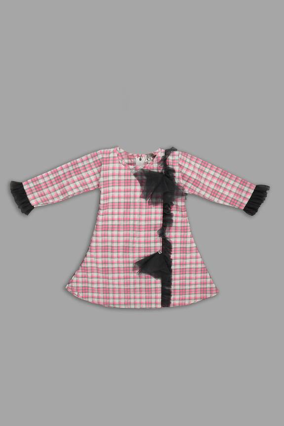 Champscloset Pink Checkered Dress For Girls 0