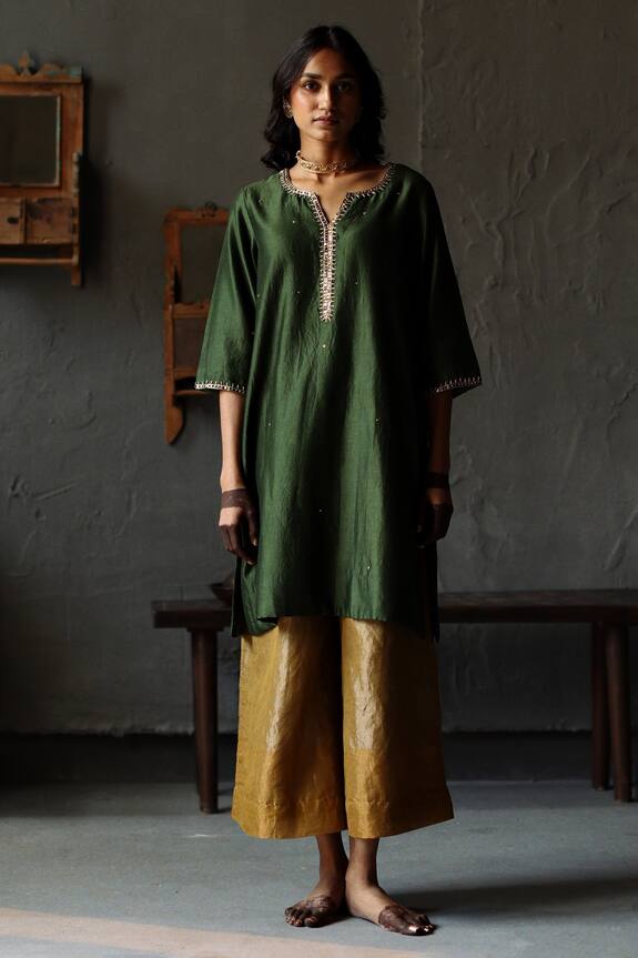 Buy Shorshe Clothing Gold Chanderi Kurta And Farshi Pant Set Online ...