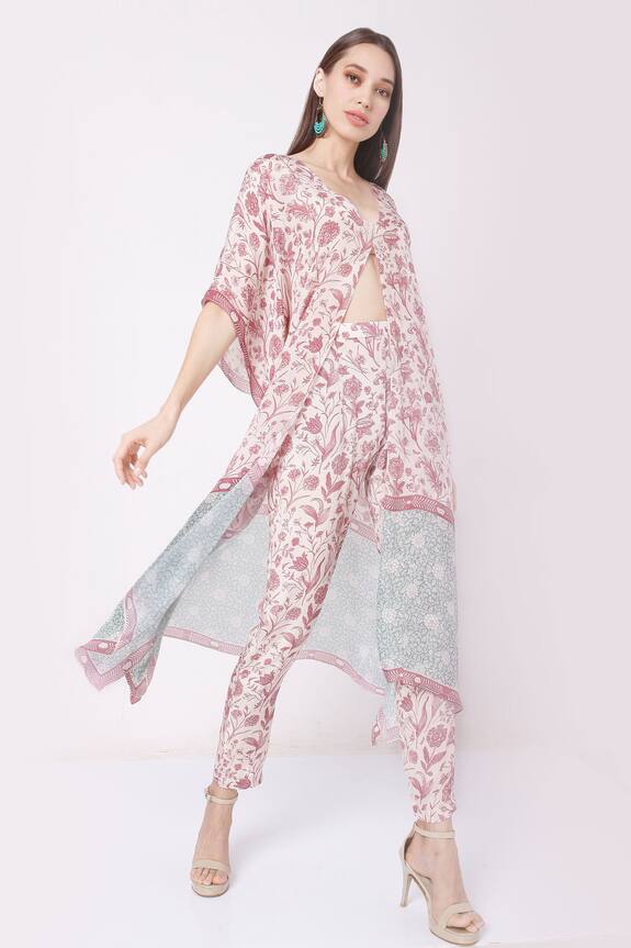 Sakshi Girri Pink Chiffon Printed Kaftan And Pant Set 0