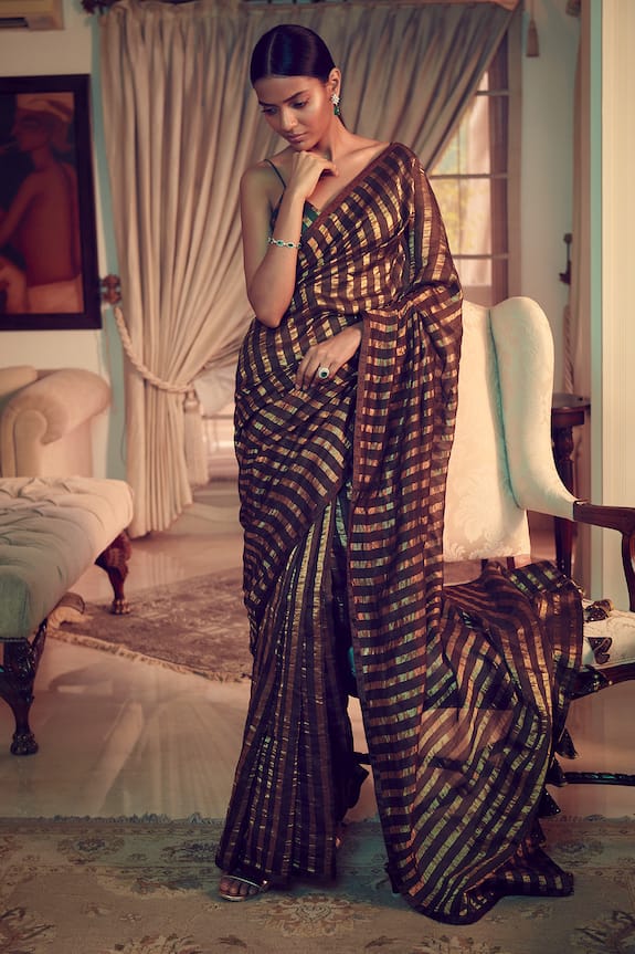 Sawan Gandhi Gold Banarasi Silk Saree With Blouse 1