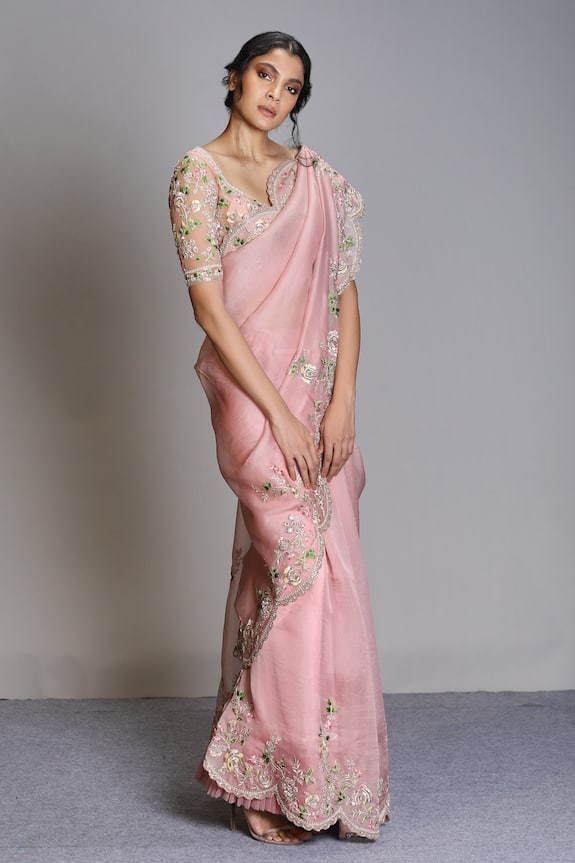 Anushree Reddy Pink Organza Saree With Embroidered Blouse 0