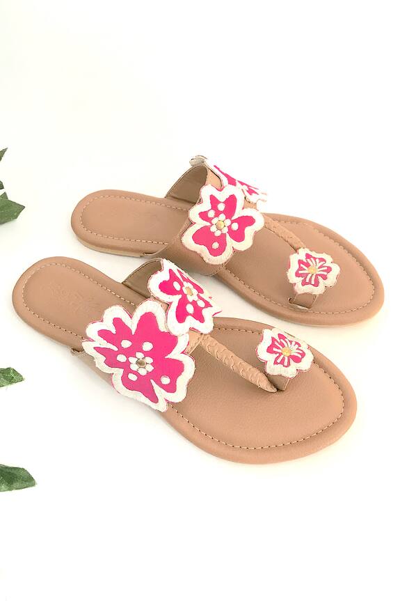 Buy Sole House Beige Vegan Leather Floral Embroidered Sandals Online