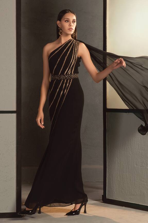Namrata Joshipura Black Georgette Embellished Saree Gown 0