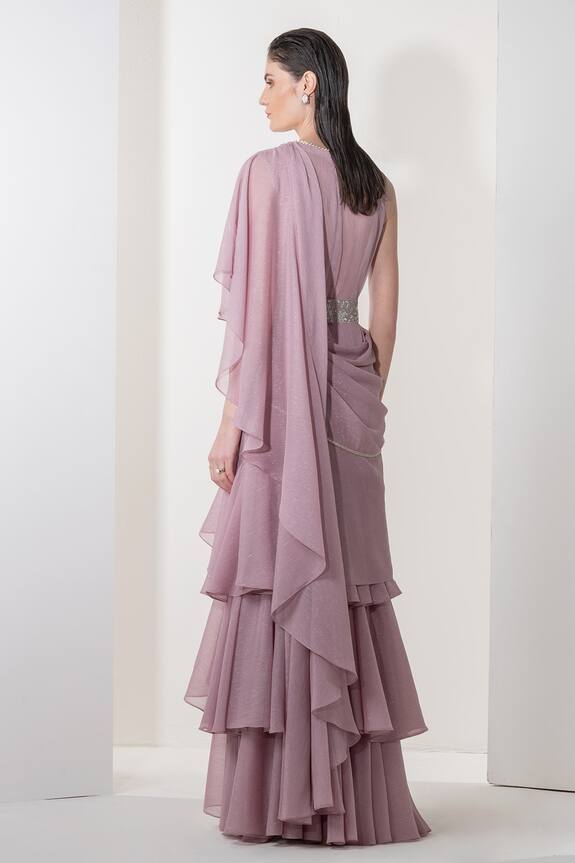 Namrata Joshipura Purple Shimmer Chiffon Gardenia Pre-draped Saree Gown 2