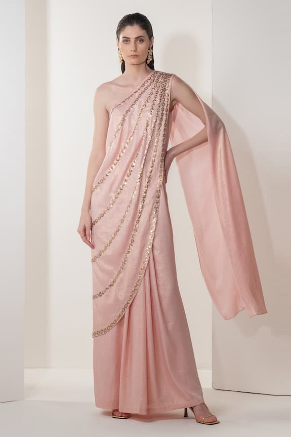 Namrata Joshipura Pink Shimmer Pleated Trillium Pre-draped Saree Gown 1