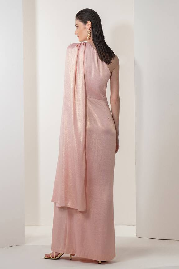 Namrata Joshipura Pink Shimmer Pleated Trillium Pre-draped Saree Gown 2