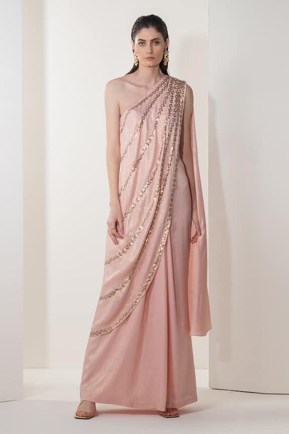 Namrata Joshipura Pink Shimmer Pleated Trillium Pre-draped Saree Gown 3