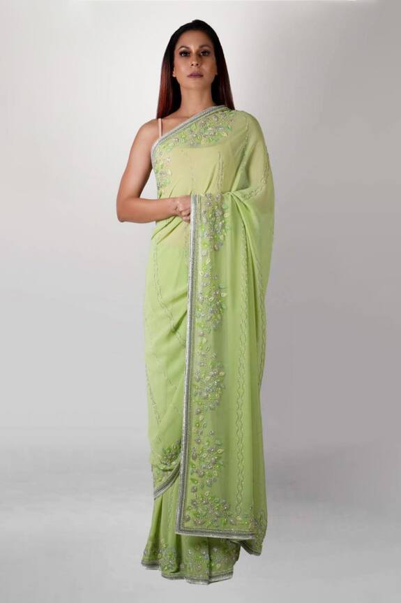 Kavita D Green Embroidered Silk Georgette Saree 1