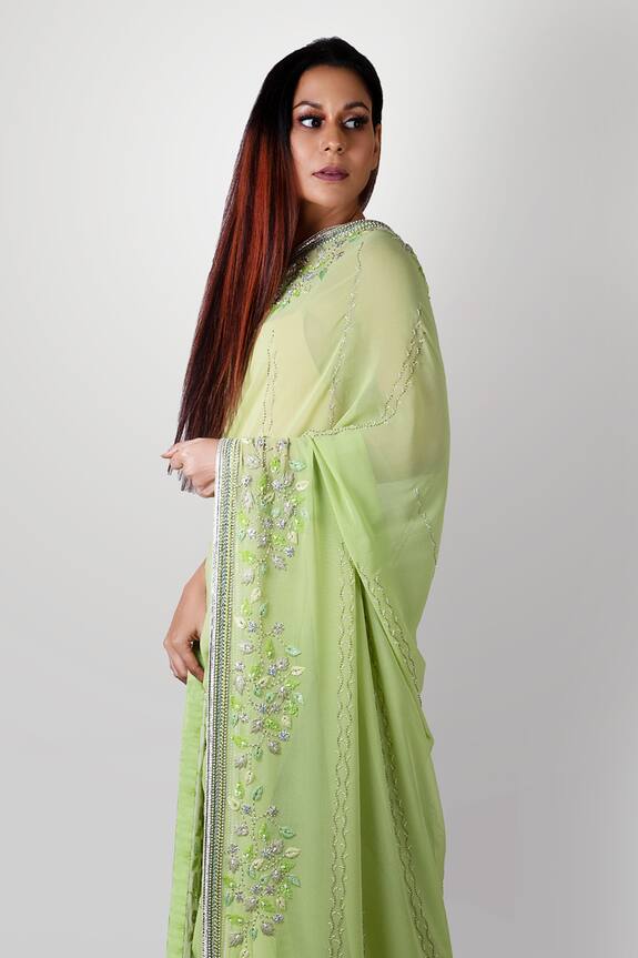 Kavita D Green Embroidered Silk Georgette Saree 3