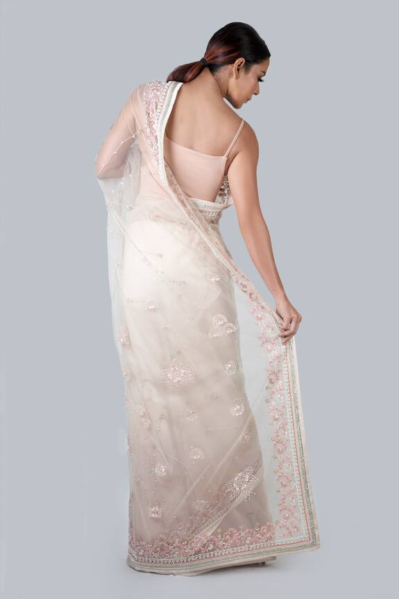 Kavita D White Embroidered Net Saree 2