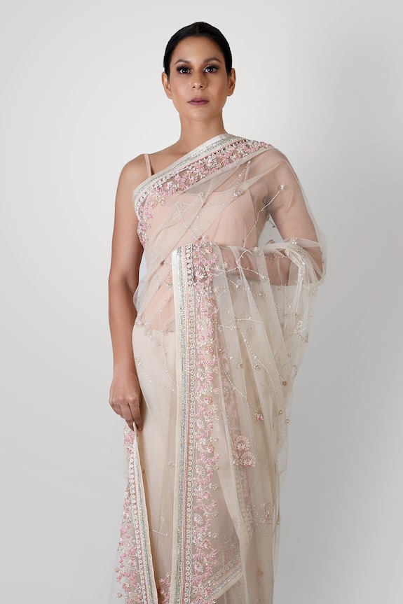 Kavita D White Embroidered Net Saree 3