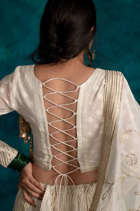Shrutkirti White Chanderi Gota Patti Embroidered Lehenga Set 5