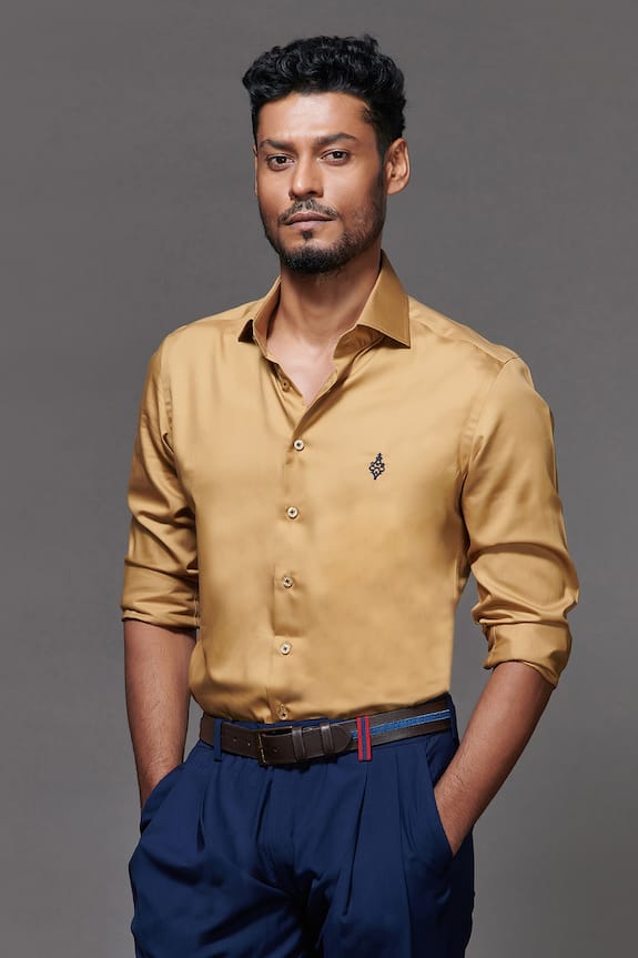 Buy S&N by Shantnu Nikhil Beige Giza Cotton Shirt Online | Aza Fashions