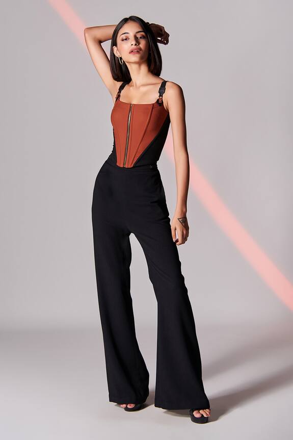 Buy S&N by Shantnu Nikhil Black Poly Jersey Textured Flared Trousers ...