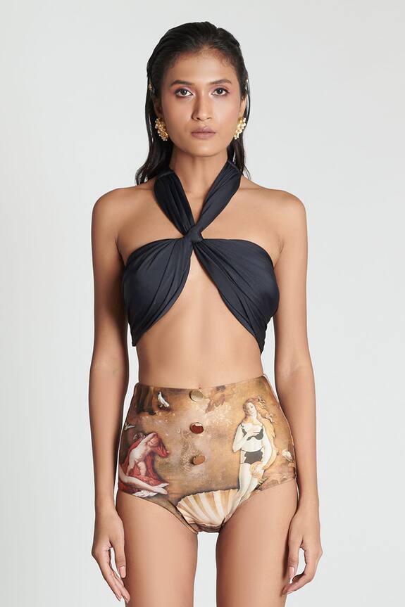 Shivan & Narresh Black Sustainable Econyl Swimwear Jersey Printed Bikini Set 4