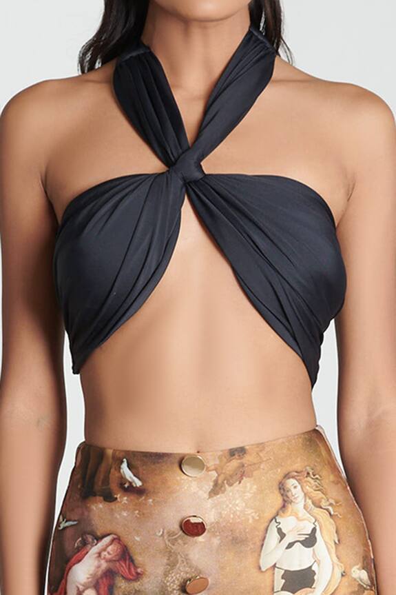 Shivan & Narresh Black Sustainable Econyl Swimwear Jersey Printed Bikini Set 5