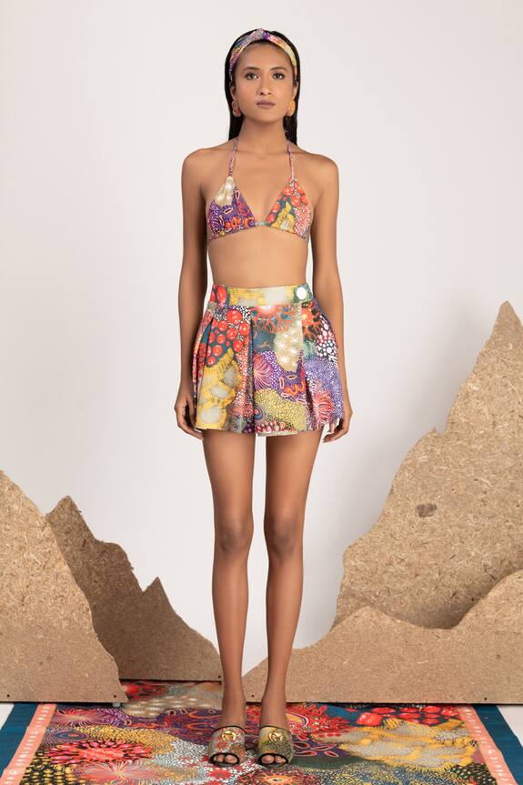Shivan & Narresh Multi Color Pleated Swim Skirt 1