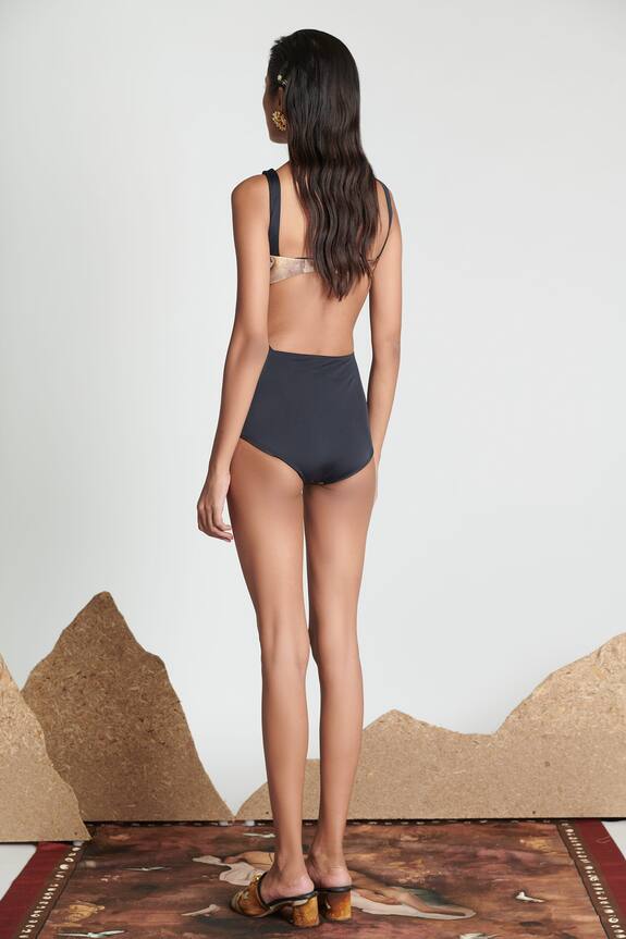 Shivan & Narresh Black Sustainable Econyl Swimwear Jersey Printed Trikini 2