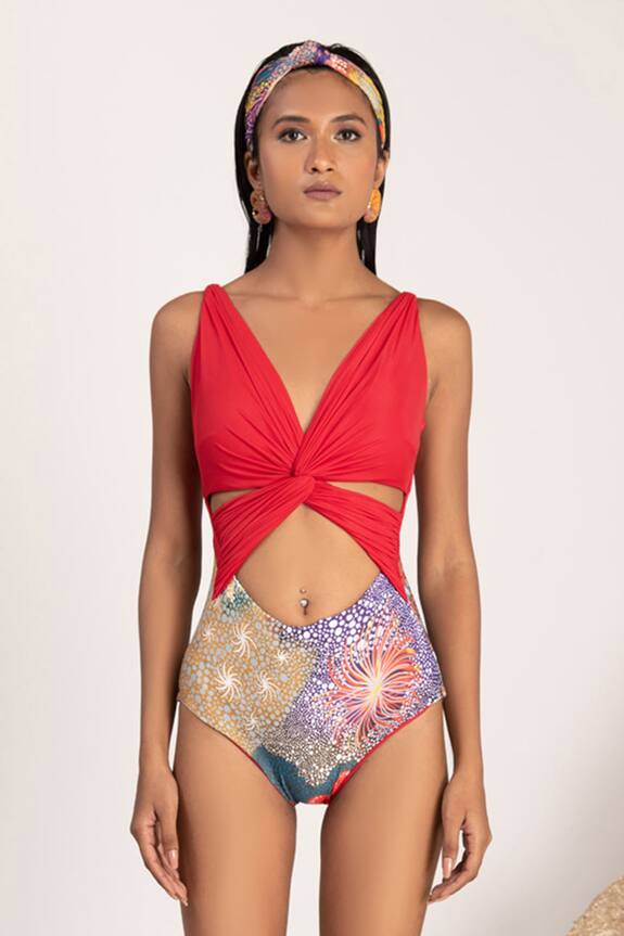 Shivan & Narresh Multi Color Sustainable Econyl Swimwear Jersey Printed Monokini 4