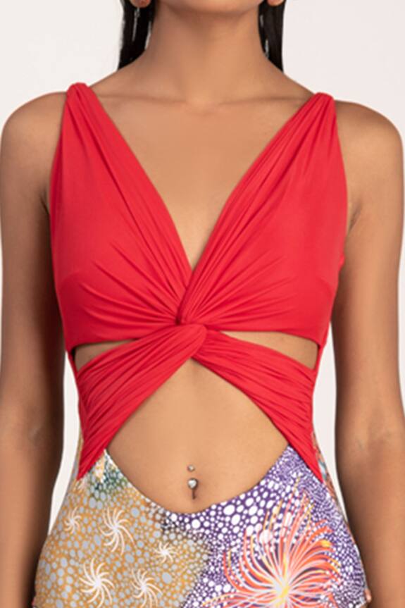 Shivan & Narresh Multi Color Sustainable Econyl Swimwear Jersey Printed Monokini 5