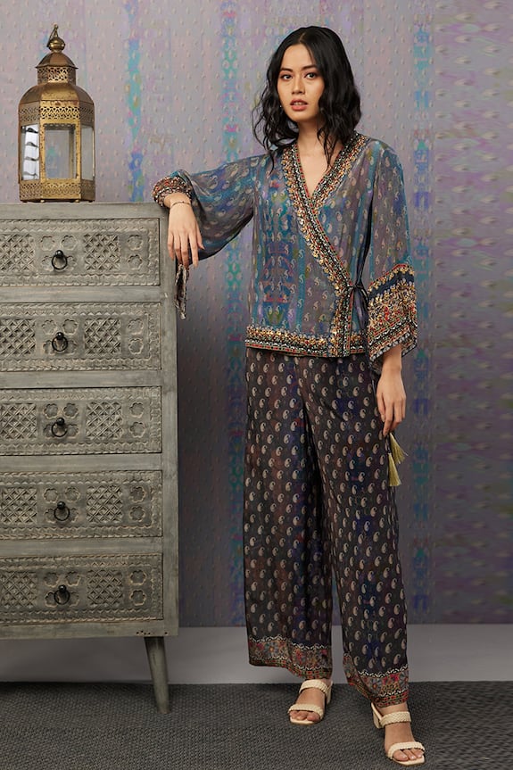 Soup by Sougat Paul Multi Color Crepe Angrakha Style Top And Palazzo Set 1