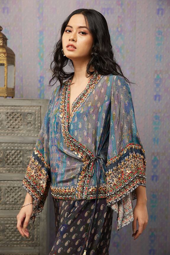 Soup by Sougat Paul Multi Color Crepe Angrakha Style Top And Palazzo Set 5