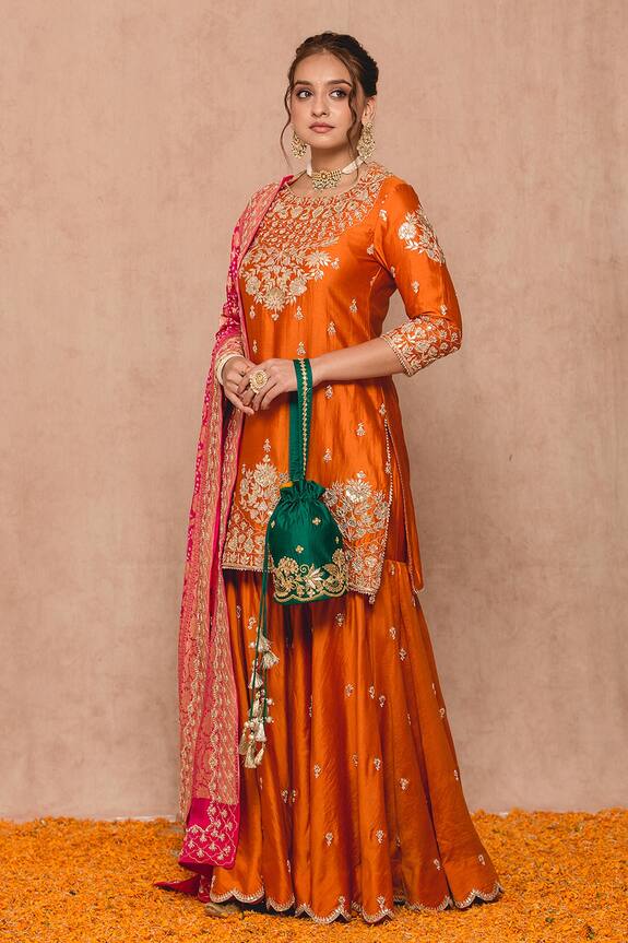 Surbhi shah Orange Cotton Floral Gota Work Kurta Sharara Set 3
