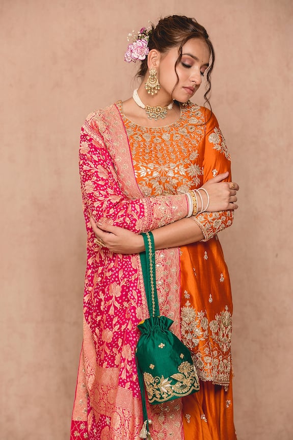 Surbhi shah Orange Cotton Floral Gota Work Kurta Sharara Set 6