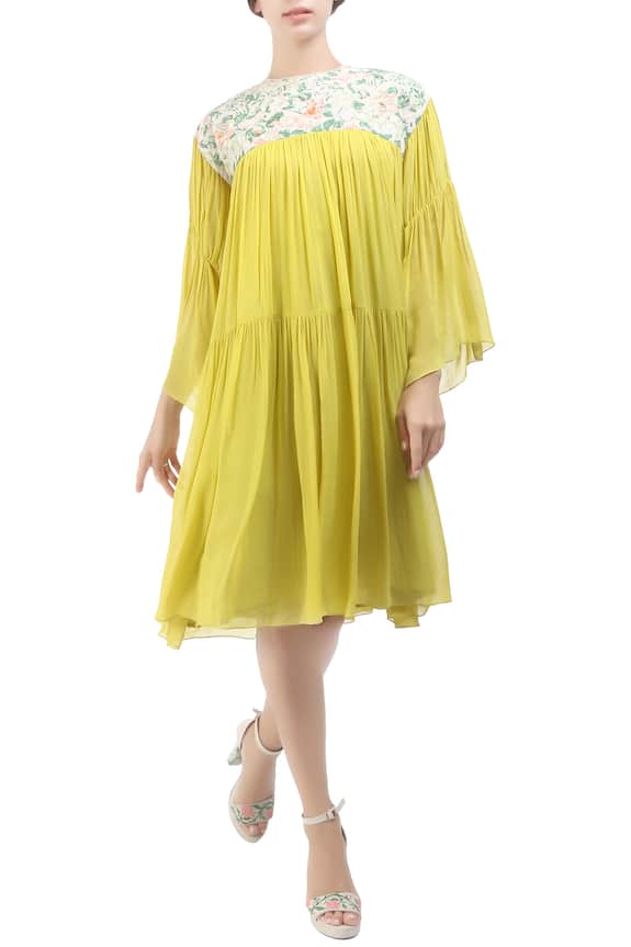 Nikasha Yellow Floral Print Tiered Dress 1
