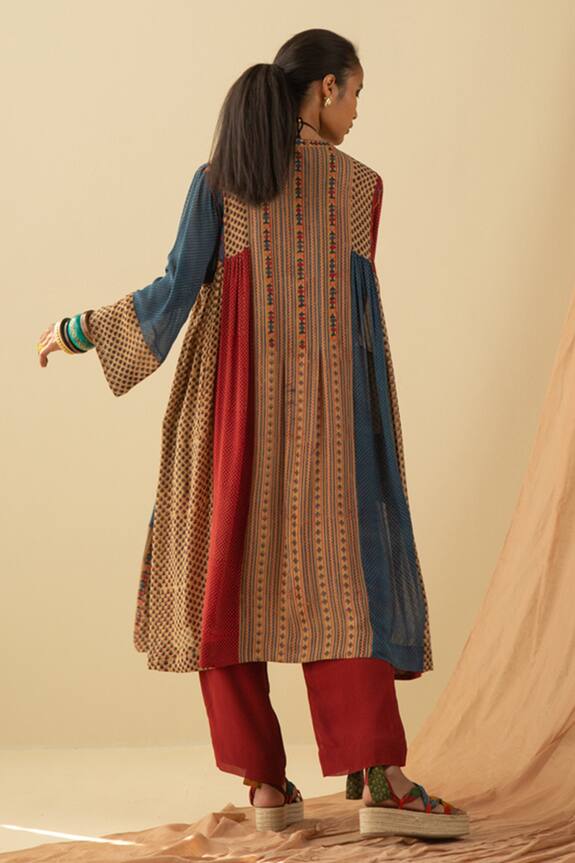 Sunira Designs Multi Color Silk Georgette Ajrakh Print Panelled Tunic 2