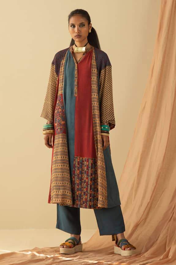 Sunira Designs Multi Color Silk Georgette Ajrakh Print A-line Tunic 1